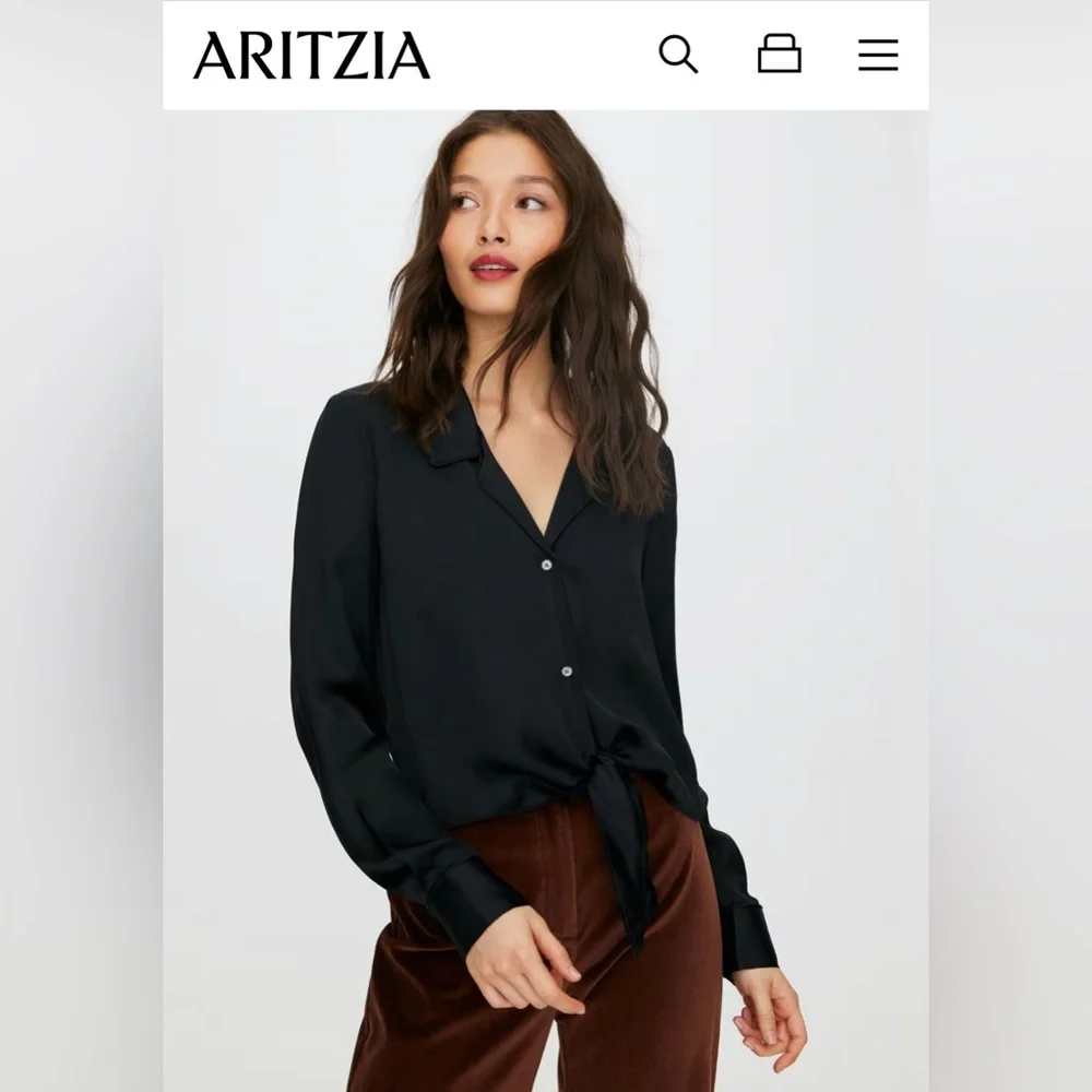 Aritzia Wilfred silky button up tie front blouse - Picture 12 of 12